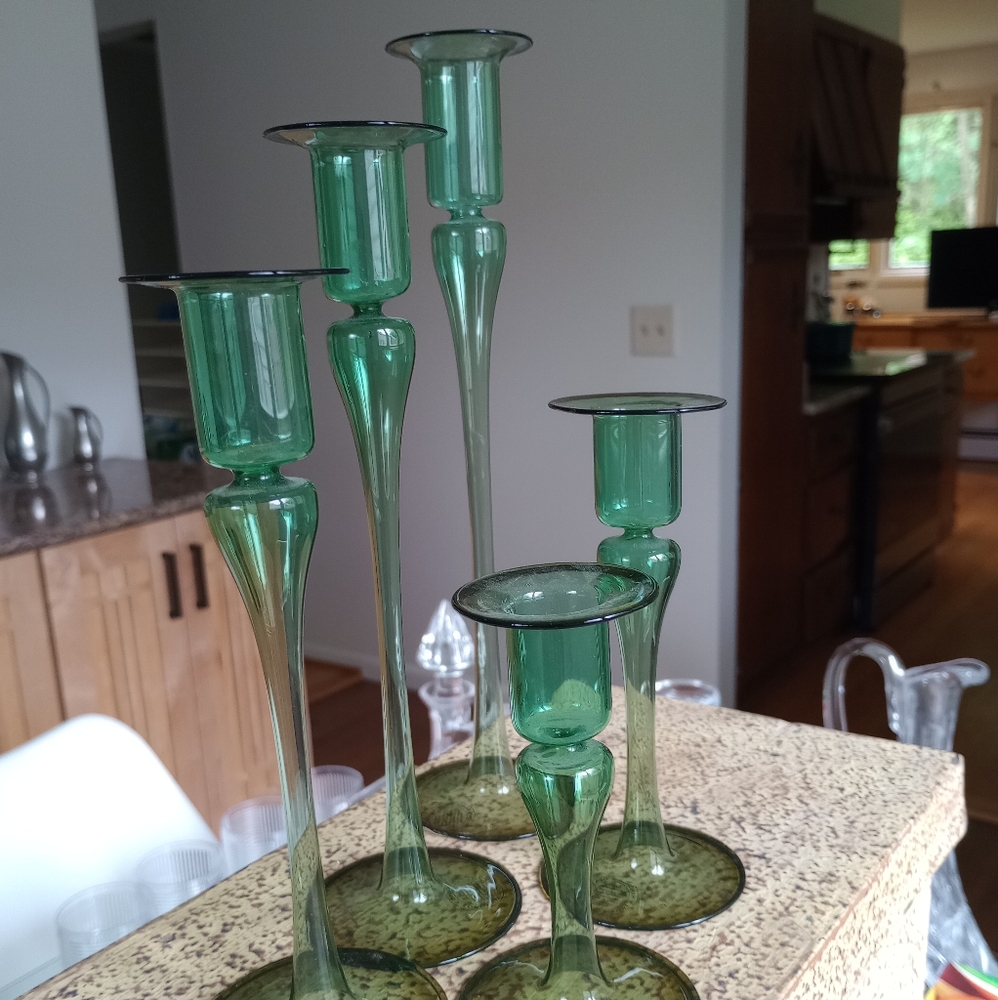 Elegant Green Glass Candle Holders
